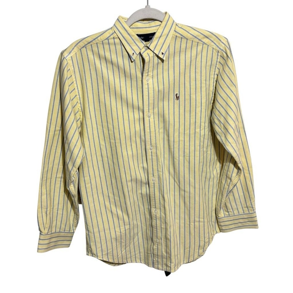 Vintage Polo Ralph Lauren Men's Striped Button-Up Shirt Yellow Size 16